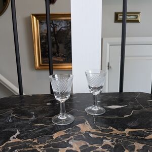 Vintage Art Deco Swirl Etched Cordial Glasses | Set of 2 Liqueur Aperitif Barwar